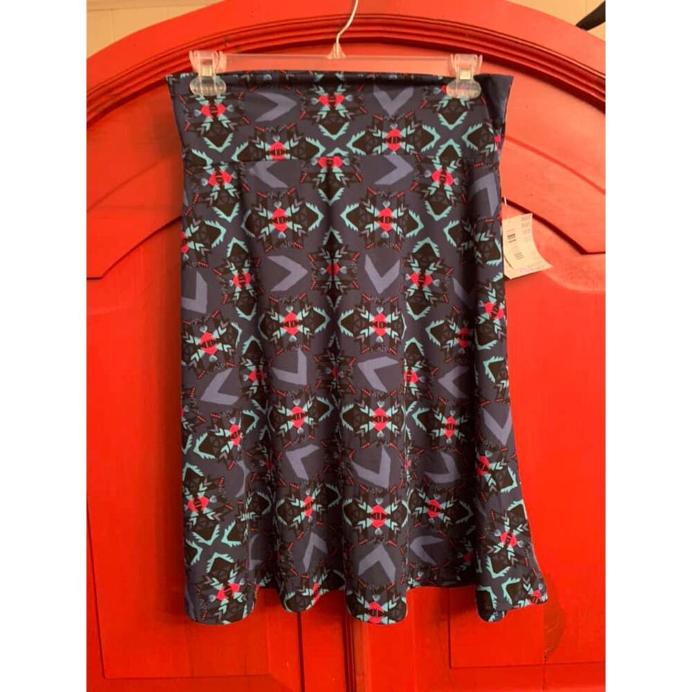 NWT LuLaRoe Azure Skirt XL Southwestern Aztec Print Blue Pink Black Flare NEW